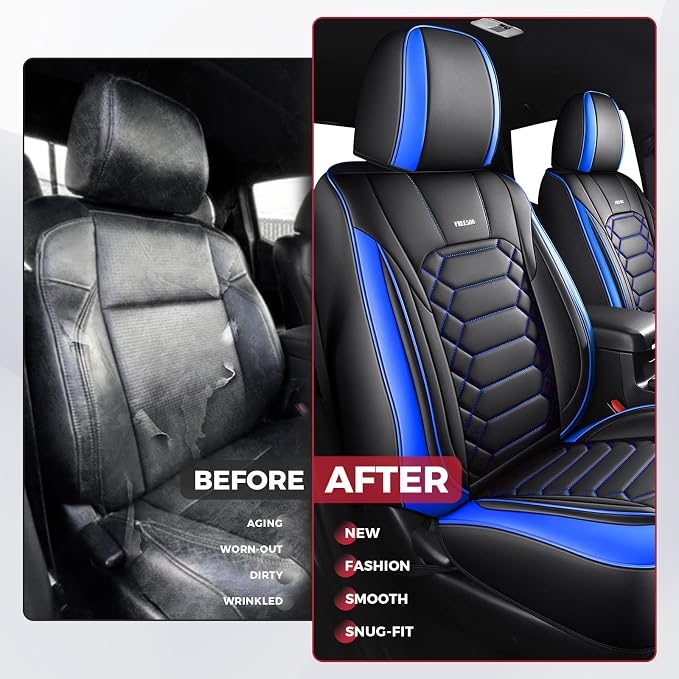 FREESOO 2 Front Tacoma 2005-2023 Seat Covers Custom Fit for Toyota Tacoma Double Crew Cab Faux Leather Pickup Truck Seat Covers (2 PCS Front, BlackBlue)