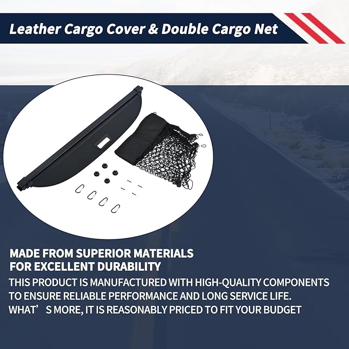 Cargo Cover & Double Cargo Net Compatible with Cadillac Optiq 2024 2025 2026,Retractable Trunk Cover Privacy Screen Security Shield Shade,Waterproof Trunk Accessories(Leather)