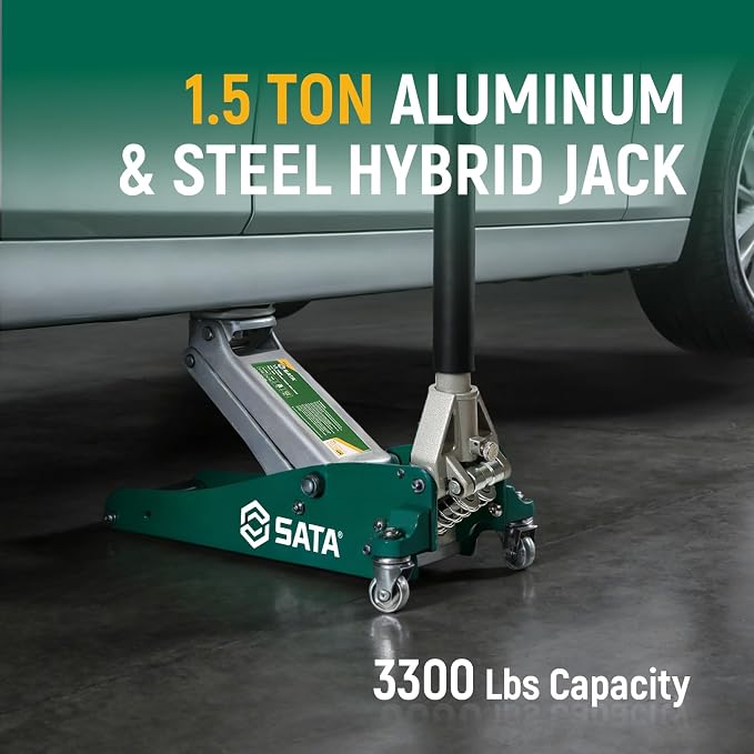 SATA 1.5-Ton (3,300 lb) Aluminum & Steel Hybrid Jack, Portable Design with Dual-Piston Quick Lift Pump, Tested for 1.5X Overload for Ultimate Safety
