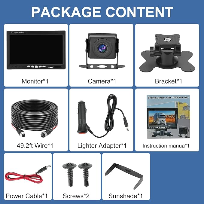 Truck RV Backup Camera with 7 Inch Monitor, AHD 1080P DIY Guide Lines No Delays Waterproof Wired Reverse Rear View Camera System for Car Trailer Camper