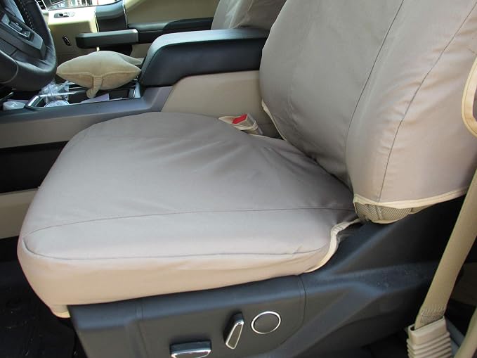 Durafit Seat Covers, Waterproof Taupe Endura Compatible with 2015-2024 Ford F150-F550 Front Buckets, Adjustable HR, Manual OR Electric Seats, Airbags in Seat
