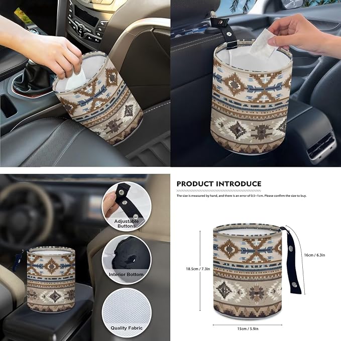 Southwest Aztec Car Seat Covers Set of 15 with Universal Steering Wheel Cover, Rearview Mirror Cover, Car Trash Can, Seatbelt Pads, Cup Holder Coasters, Keychains