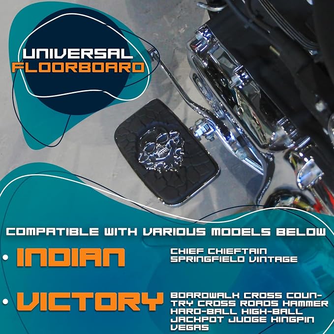 Front Rear Rider Passenger Floorboard FootPeg for Victory Cross Country Hammer Vegas 8-Ball Kingpin Indian Chief Dark Horse Chieftain Springfield etc (Skull, Chrome)