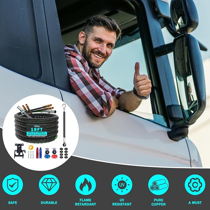 CheeMuii 18FT Semi Truck Air Line Kit with Gladhands Handles Air Line Holder and Springs Kit 7 Way Trailer Cord and 3-in-1 Air Brake Hoses for Semi Truck Trailer Tractor