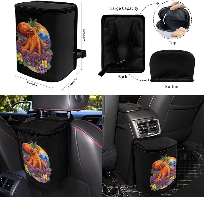 Forchrinse Octopus Car Seat Covers for Women Flower 15Pack Car Accessories with Steering Wheel Cover,Armrest Seatbelt Cover,Car Trash Can,Coaster,Keychain for Truck SUV Vehicles