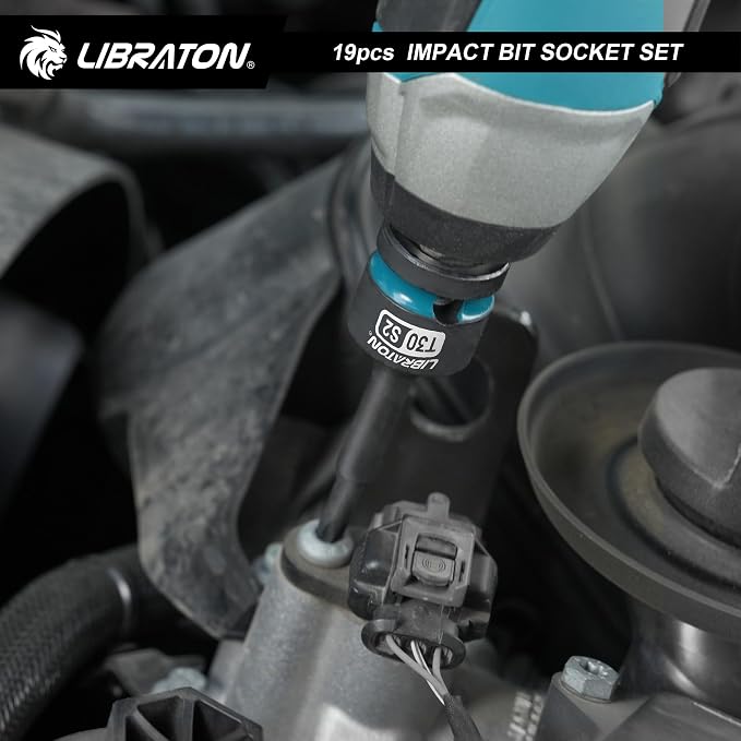 LIBRATON Impact HEX & TORX Bit Socket Set, 1/2" Dr, S2 Steel, 19PCS High Torque Sockets (H5-H19 + T30-T80) for Professional Mechanics & Automotive Repair (XPE Storage Cases)