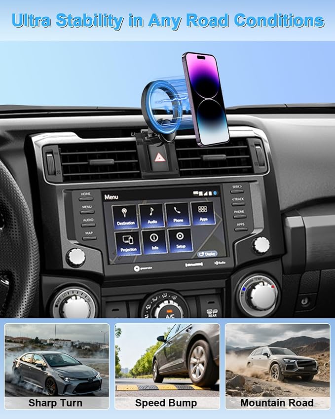 PZK Car Phone Holder for 2010 2012 2013-2024 Toyota 4 Runner Accessories Custom Air Vent Fixed Clip Compatible with MagSafe Stronrg Magnetic Car Phone Mount Automobile Cradles 360° Rotation