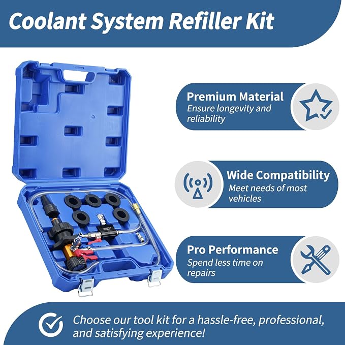 Coolant System Refiller Kit with 5 Adapters Radiator Pressure Tester Kit Eliminate Trapped Air Coolant Vacuum Refill Kit