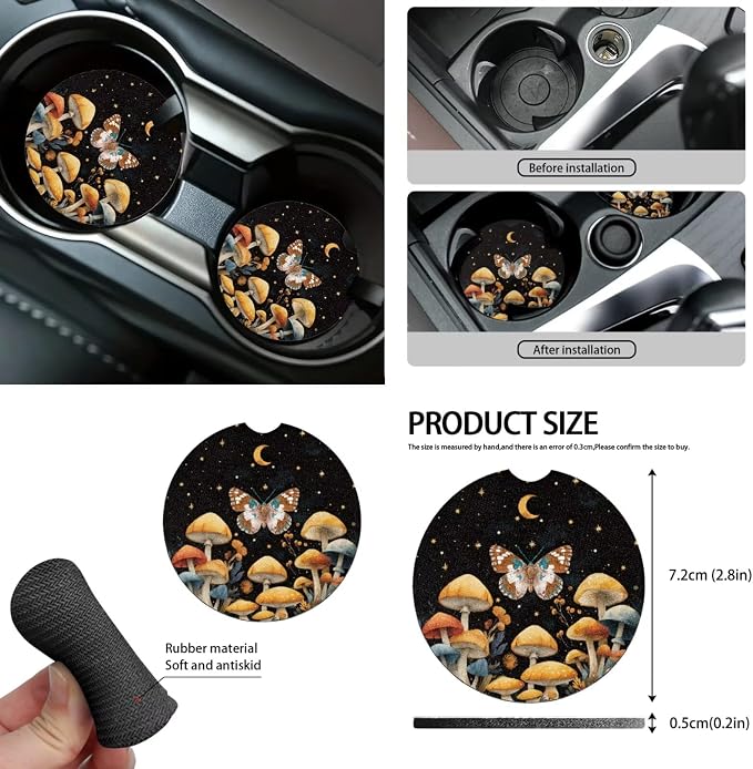 Mushroom Moth Floral Car Seat Covers Full Set 15 Pcs Universal Car Accessories Steering Wheel Cover Seat Belt Pads Garbage Bag Car Headrest Pillow Covers Armrest Pad