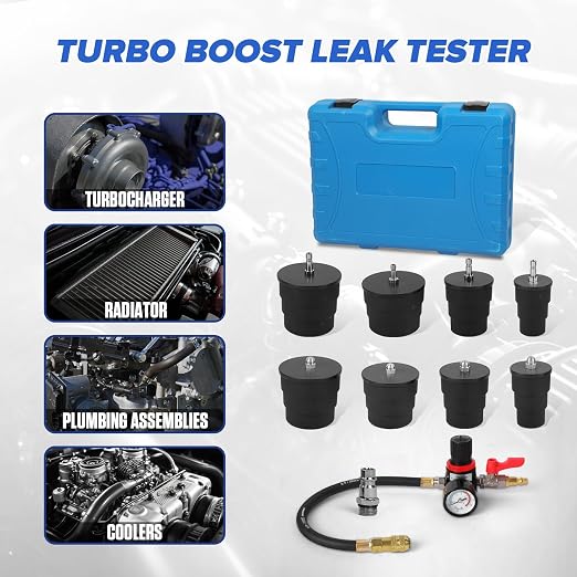 Turbo System Leakage Tester Kit,10 Pcs Boost Leak Tester with 4 Pairs of Stepped Adapters 1-3/8" to 3-1/2",Turbo Pressure Leakage Tester for Cooling Emissions Exhaust Pipes