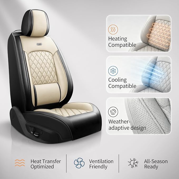 Fit Edge Car Seat Covers for Ford Edge 2007-2025 2026 - Luxury Leather, Anti-Slip, All-Weather Seat Cushions, Waterproof & Breathable, Airbag Compatible, Full 5-Seat Set (Beige)