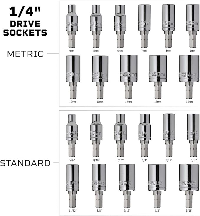 Fix It Sticks All-Purpose 22 Pieces 1/4 Inch Drive Socket Tool Set, SAE (5/32"-9/16") & Metric (4mm-14mm) Sizes