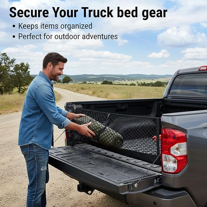 Envelope Style Truck Bed Cargo Net Compatible with Toyota Tundra 2007-2026,Highly Elastic Truck Cargo Net for Tundra Accessories, Upgraded Storage Bag & Heavy Duty Carabiners