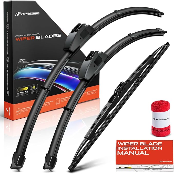 A-Premium 26"+20"+16" Windshield Wiper Blades Compatible with Ram C/V 2012 2013 2014 2015 - Front Rear Wipers Blade Set for Hook/Hook Arm Connector, with Wear Indicator & Towel (Pack of 3)