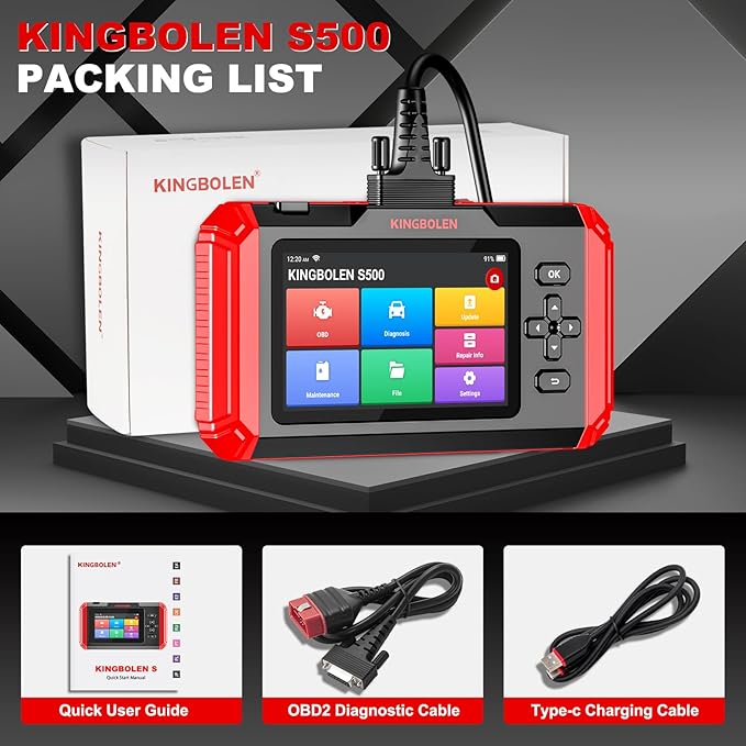 KINGBOLEN OBD2 Scanner S500 Car Scanner, Lifetime NO Cost Update Diagnostic Scan Tool with 6 Reset,Oil/Brake/SAS/Throttle/Inject/ABS Reset, Engine ABS SRS Transmission OBD2 Code Reader, Battery Test