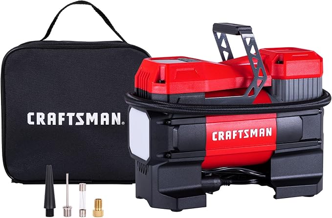 CRAFTSMAN Portable 12V Tire Inflator with Digital Gauge & Auto Shut-Off | 150 PSI Air Compressor with LED Light and 12V DC Car Plug Compact Air Pump for Car Tires, Bikes & Sports Equipment