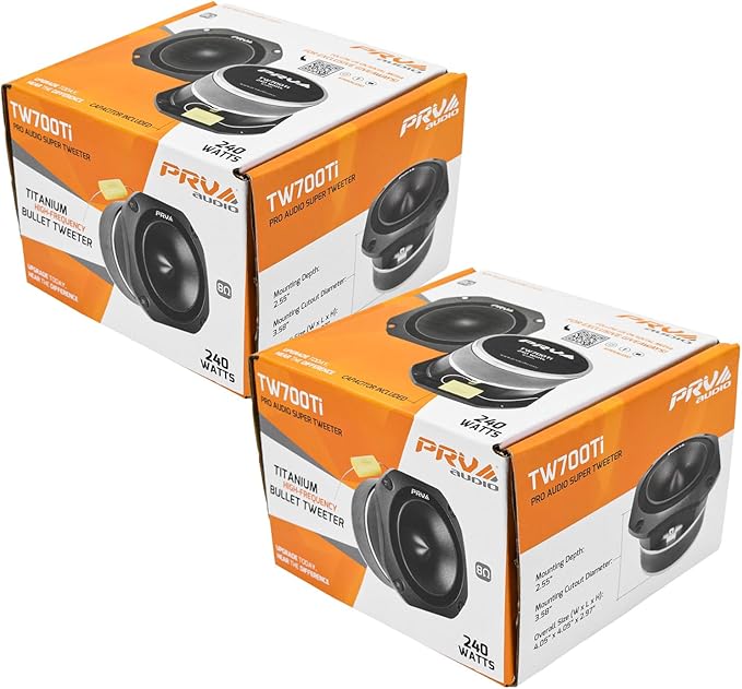 PRV AUDIO TW700Ti Black 4 Inch Titanium Bullet Tweeter TW700Ti 240 Watts, 8 Ohm Super Tweeter, Built-in Capacitor Pro Audio High Frequency Driver (2 Tweeters)