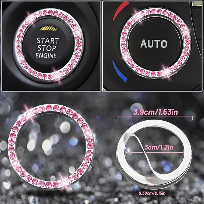 NBTEPEM 8 pcs Pink Bling Car Accessories Set for Women, Steering Wheel Cover, Sparkly Seat Belt Covers, Bling Gear Shift Cover, Universal Fit Most Cars (All Pink Diamond)