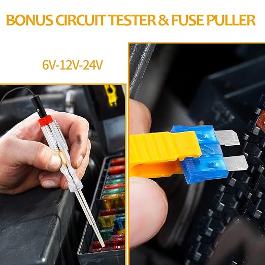 AWBLIN Automotive Test Light 3-60V DC Digital LED Ciruit Tester Auto Bidirectional Voltage Tester with Voltmeter and 220pcs Fuse Assortment Kit Assorted Replacement Blade Fuses Standard & Mini