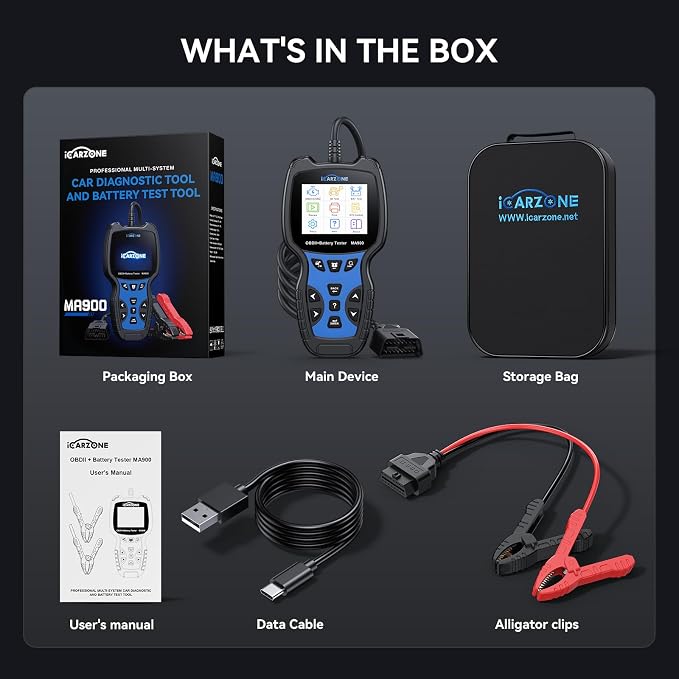 MA900 OBD2 Scanner + Battery Tester 2 in 1,Code Reader Check Engine Diagnostic Scan Tool, 6V-12V-24V 100-2000CCA Battery Test Tool with Charging & Cranking Test for All Car, Motorcycle, Yacht