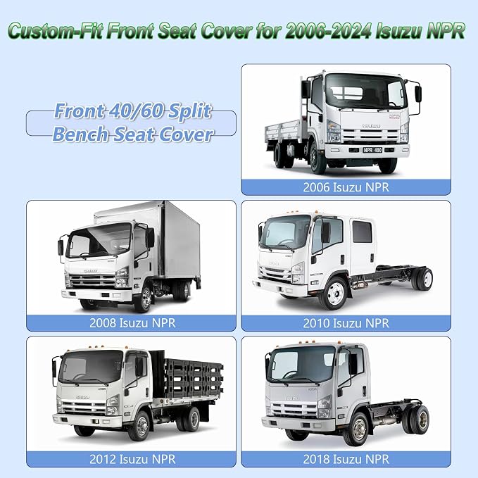 Custom-Fit Front Seat Cover for 2006-2025 Isuzu NPR, Premium Automotive Bucket Seat Cover with Molded Headrests, Airbag Compatible, Quick Setup Interior Cover for 2006-2025 Isuzu NPR