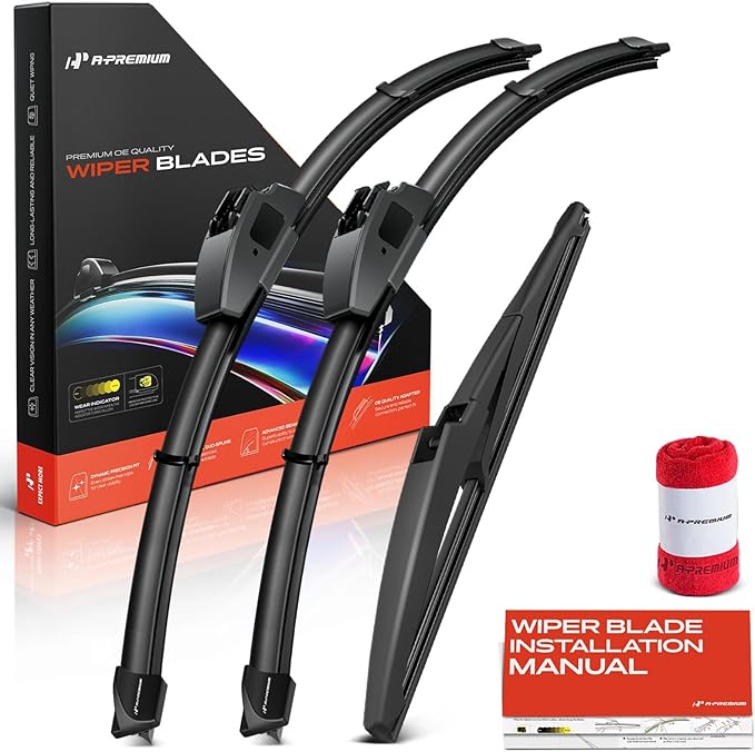 A-Premium 22"+21"+11" Windshield Wiper Blades Compatible with Jeep Grand Cherokee 2011-2021 - Front Rear Wipers Blade Set for Hook/RL2 Arm Connector, with Wear Indicator & Towel (Pack of 3)