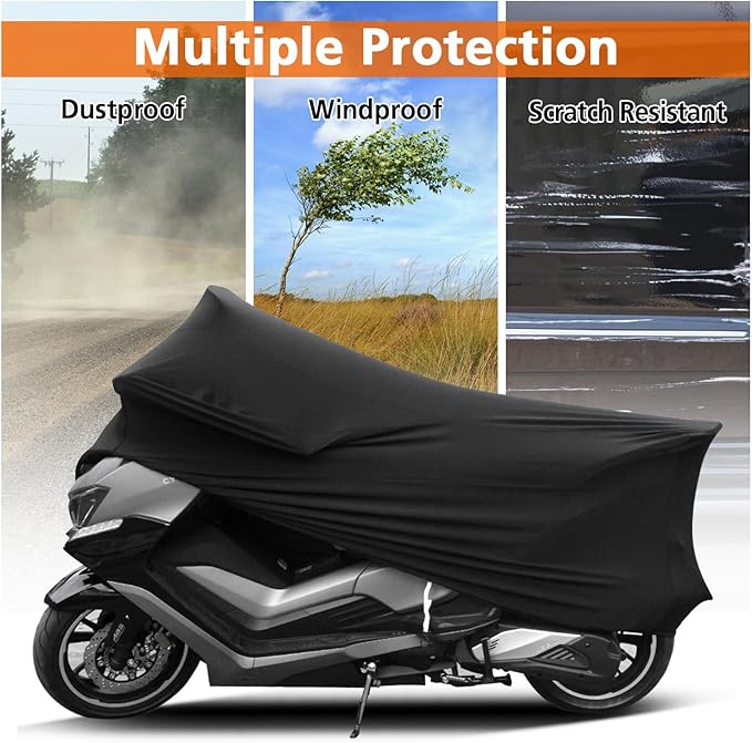 DZG Motorcycle Cover Indoor Stretch Soft Motorbike Cover Multiple Protection Dustproof Windproof Motor Cover with Storage Bag, 96 inch