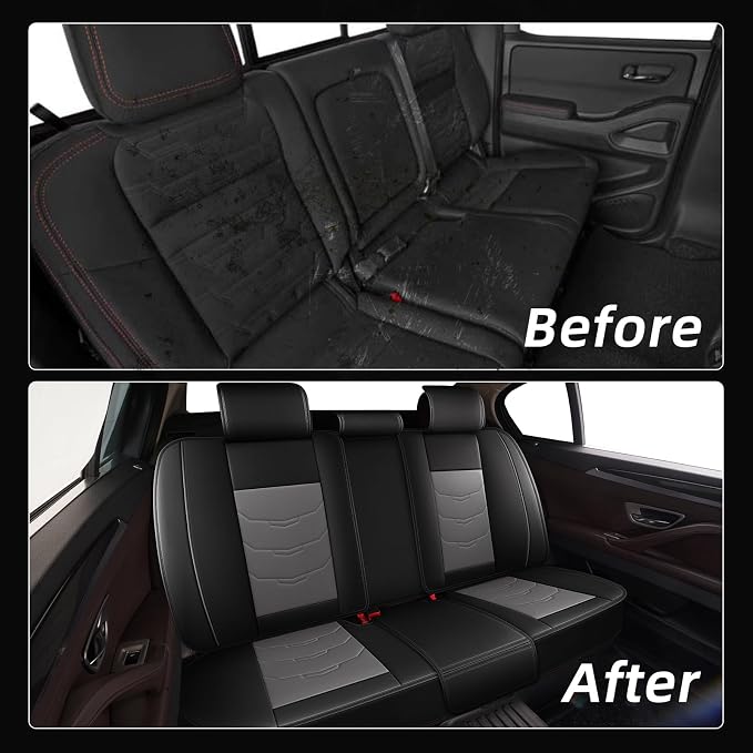 Seat Covers Fit for Buick Rendezvous 2002-2007 Car Full Set Luxury Leather Waterproof Scratch-Resistant Protectors Automotive Seat Cushion with Airbag Compatible (5 Seats,Black&Grey)