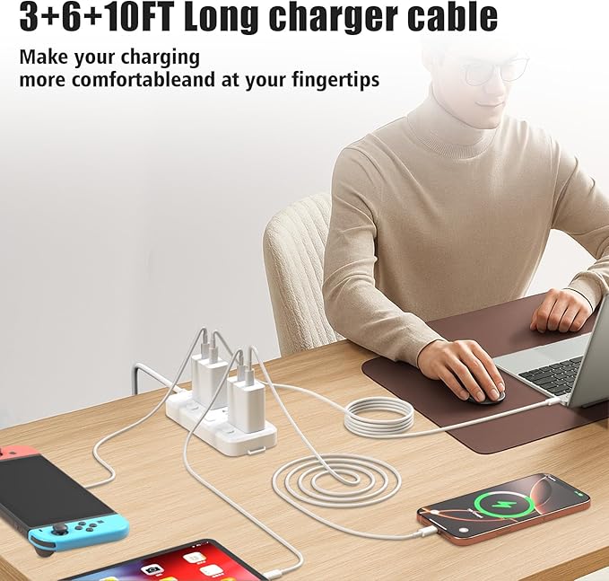 iPhone 15 16 17 Pro Max Charger Fast Charging,3 Pack 45W Dual Port USB C Charger Block with 3/6/10FT Long Type C Charging Cable for iPhone 17/17 Air/17 Pro Max/17 Pro/16/15 Pro Max/Pro/Plus/iPad Pro