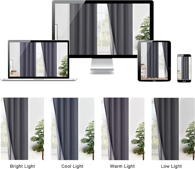 XWZO Full Blackout Curtains 63 Inches Long with Tiebacks- Full Light Blocking & Energy Efficiency Extra Wide Window Draperies Grommet Top with Black Liner for Bedroom, Dark Grey, W70 x L63, Set of 2