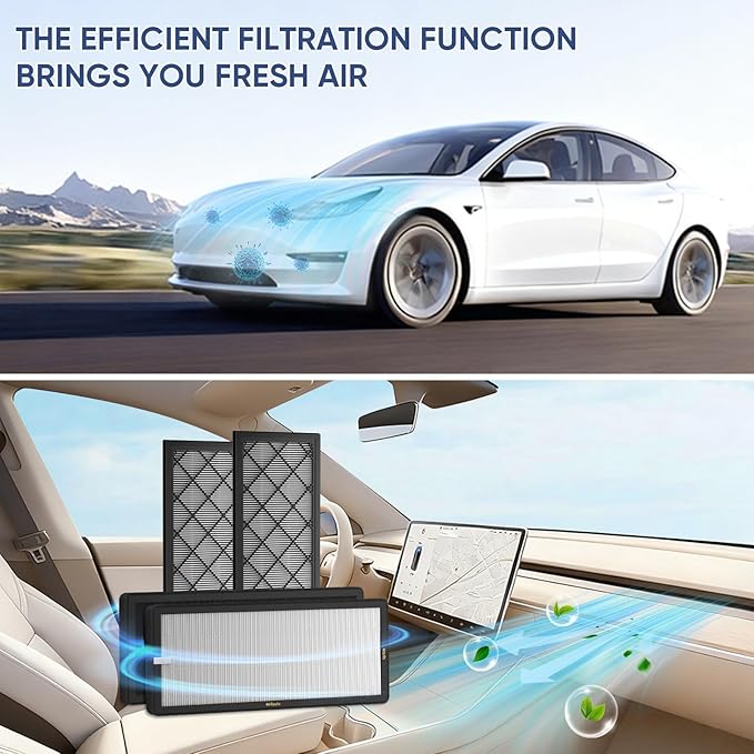 Tesla Model Y Frunk Air Filter Replacement, Front Trunk HEPA Air Intake Filter Kit with Activated Carbon for 2021-2025 Tesla Model Y Accessories, 4 Pack