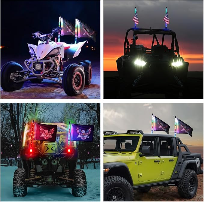 Nilight 2PCS 2FT RGB LED Whip Light with Extra Stop Turn Reverse Lights, Remote & App Control, DIY Chasing Patterns, Safety Antenna Lighted Whips for ATV UTV Polaris RZR Can-am