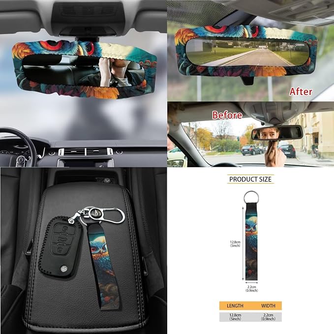 Owl Moon Print Auto Seat Covers Full Set for Women Dust-Proof Decorative Car Seat Cover for Front Back Seats with Steering Wheel Protector Safety Belt Pads etc