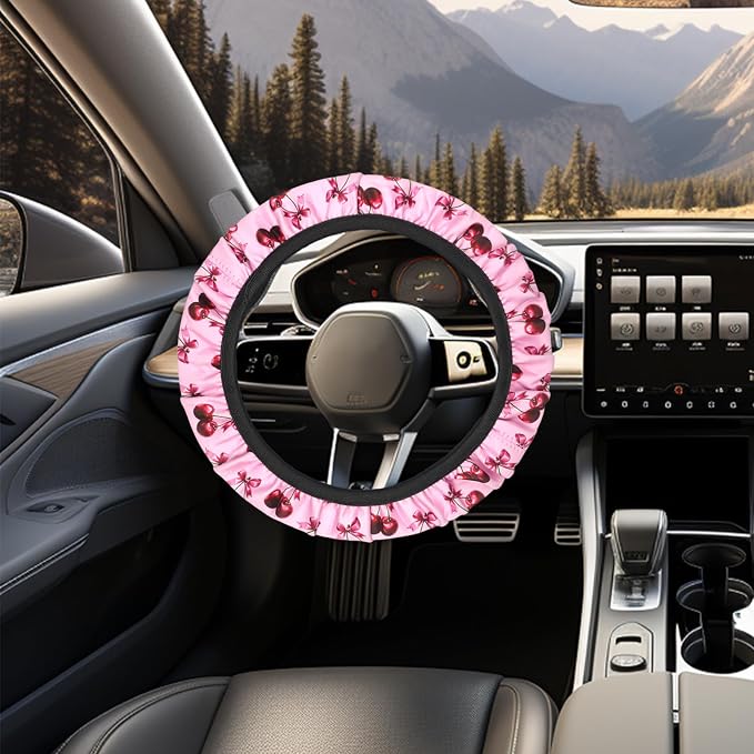 23 Pcs Leopard Print Car Accessories,Including License Plate Frame,Rearview Mirror Decoration,Etc,Suitable for Sedan,SUV and Other,Cute Car Interior Set for Women (Pink Cherry)