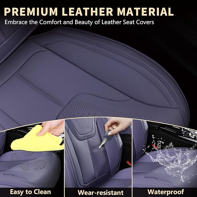 FLORICH Car Seat Cover Full Set, Automotive Seat Covers, Luxury Waterproof Leather Car Seat Protectors, Car Seat Cushions Universal Fit for Most Sedans SUVs Trucks - Purple