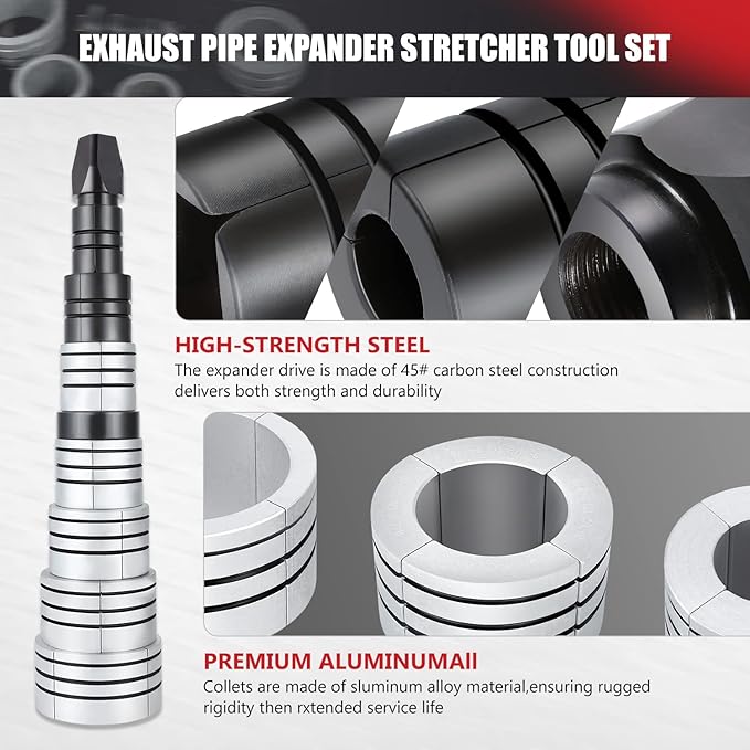 DNA Motoring TOOLS-00202 1-5/8 to 4-1/4 Inches Exhaust Pipe Expander Stretcher Tool Set with Rubber Rings for Automotive Car Tail Pipe Tube Repair