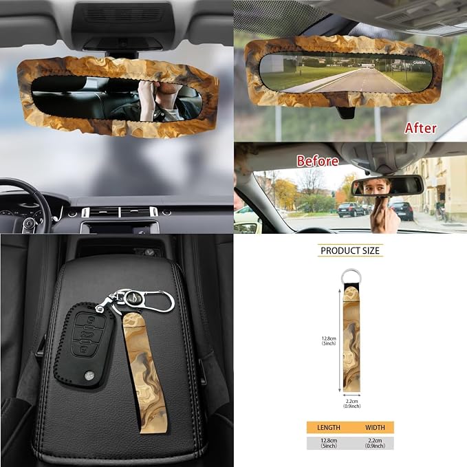 Marble Eagle Car Front Back Seat Covers Full Set with Steering Wheel Cover Safe Belt Pads Cup Coasters Garbage Cans Rear View Mirror Cover Keychain Air Vent Storage Case, Set of 15