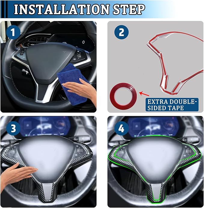 Car Steering Wheel Protection Cover Interior Accessories Decoration Kit Trim for Model X Model S 2014-2024(Imitation Carbon Fiber Pattern)