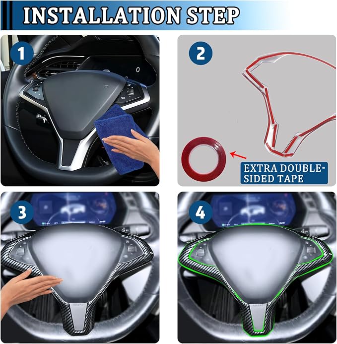 Car Steering Wheel Protection Cover Interior Accessories Decoration Kit Trim for Model X Model S 2014-2024(Imitation Carbon Fiber Pattern)