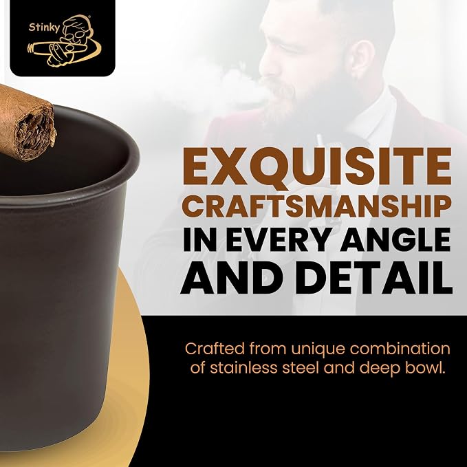 Stinky Cigar Car Ashtray, Matte Brown | Premium Stainless Steel Ashtray Cup with Spring Clip Mechanism for All Cigar Sizes - Perfect On The Go Accessory for Cigar Enthusiasts and Automobiles