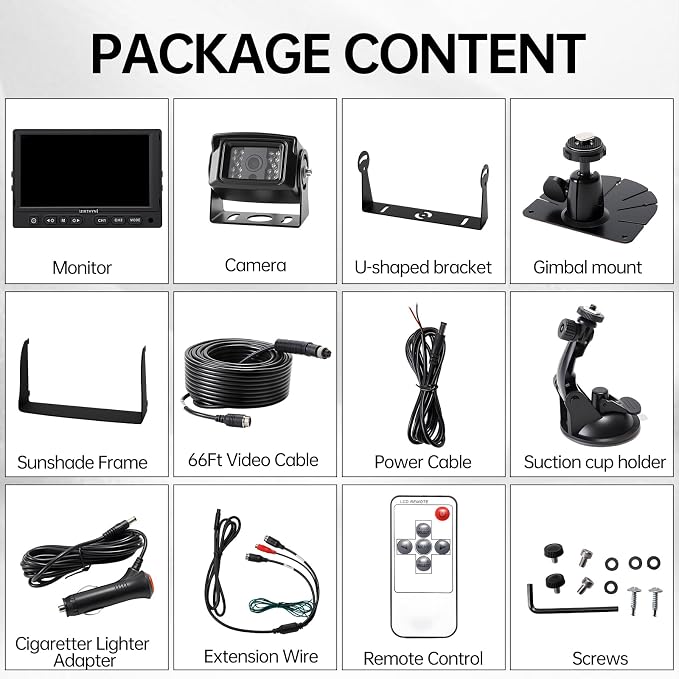 7" AHD Backup Camera System, IP69K Heavy‑Duty Reverse Rear View Camera with Guide Line, Night Vision, 20G Vibration‑Proof, Plug and Play for Truck/RV/Trailer/Tractor/Excavator/Heavy Equipment
