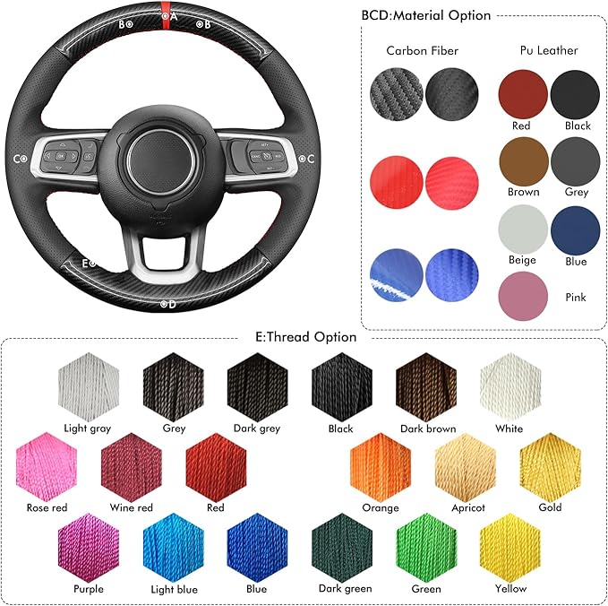 MEWANT Steering Wheel Cover for Jeep Gladiator (JT) 2020-2024 / Wrangler (JL) 2019-2024 / Wrangler Unlimited 2018-2023 Hand-Stitched Leather Car Steering Wrap for Jeep