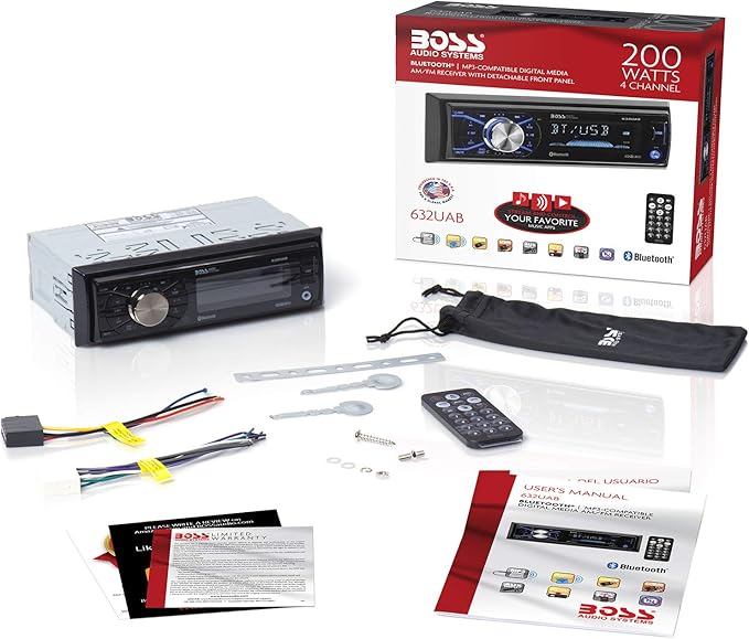 BOSS Audio Systems 632UAB Car Stereo - Single Din, Bluetooth, No CD DVD Player, AM/FM Radio Receiver, Wireless Remote Control, Aux in, USB