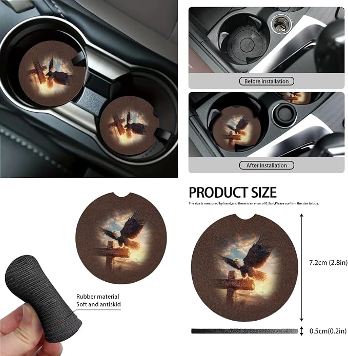 Eagle Cross Print Car Interior Accessories Set of 13, Car Front and Rear Seat Cover Full Set, Steering Wheel Cover, Soft Seat Belt Cover, Cup Holder Coasters Universal Fit for Most Cars