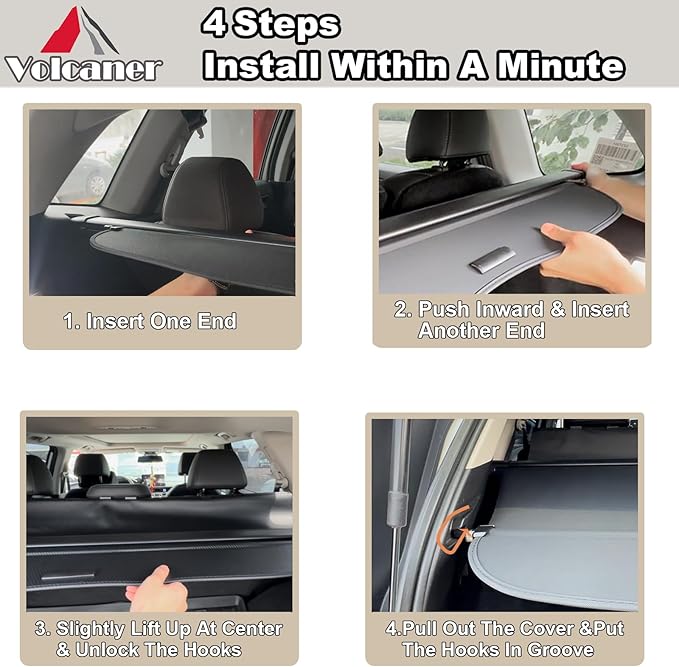 Cargo Cover for Hyundai Santa Fe 2021 2022 2023 Accessories,Leather Retractable Trunk Cover for 2021-2023 Hyundai Santa Fe Accessories Security Shield Shade