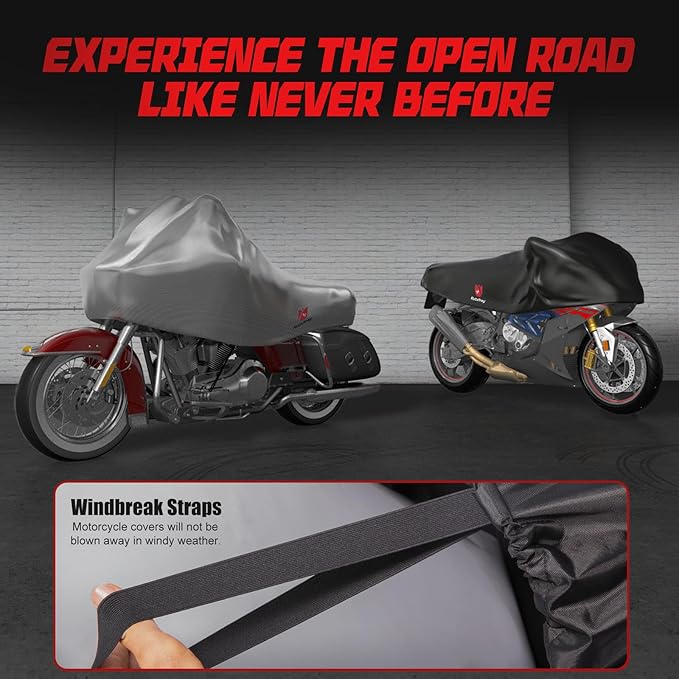 Rosefray 420D Motorcycle Half Cover-Outdoor Waterproof All Weather Protection Lightweight Half Cover,Silver M Size for Most Touring Models Harley Davidson,Honda Goldwing,Road King Street Glide