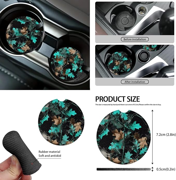 Blue Camo Maple Leaf Car Seat Covers Full Set 15 Pcs Universal Car Accessories Steering Wheel Cover Seat Belt Pads Garbage Bag Car Headrest Pillow Covers Armrest Pad