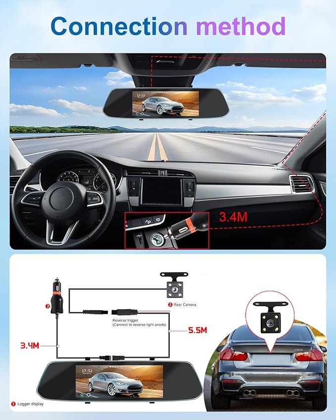 Podofo Mirror Dash Cam for Cars,7" Rear View Mirror 1080P Front and Rear View Dual Cameras,Super Night Vision,Parking Assistance,Loop Recording,Motion Detection,Waterproof Backup Camera for Cars+64G