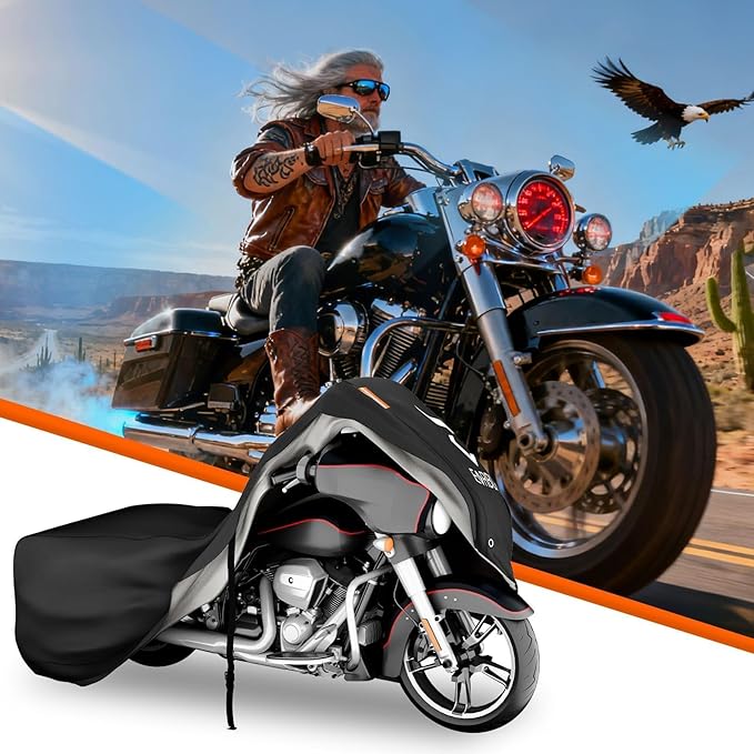 EVRBUL Motorcycle Cover Compatible with Harley Davidson Touring Models Road Glide Road King Electric Glide Heritage Classic Heavy Duty 420D Waterproof Outdoor Motor Sun Cover Protection