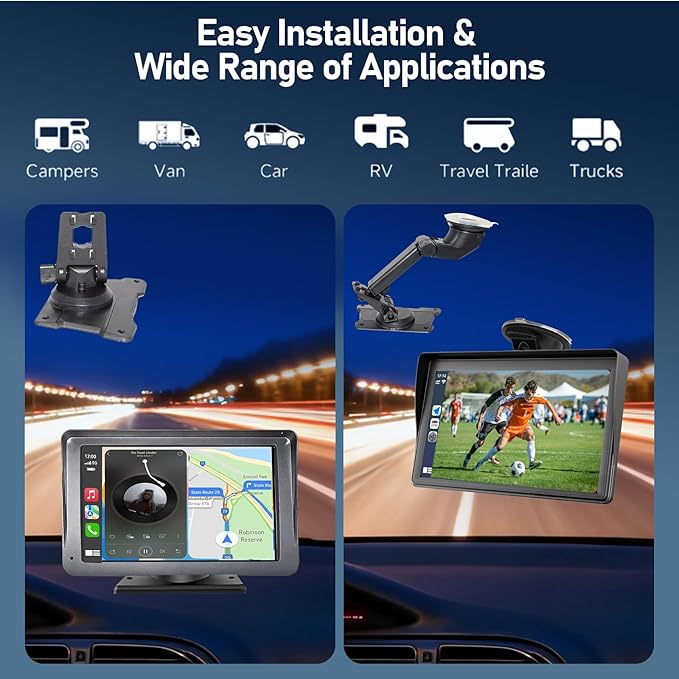 Portable Wireless Radio with Apple CarPlay and Android Auto Screen for Car, 7 Inch Anti-Glare Touchscreen Radio with Bluetooth Hands-Free/Navigation/Voice Control/AHD Backup Camera, for All Vehicles